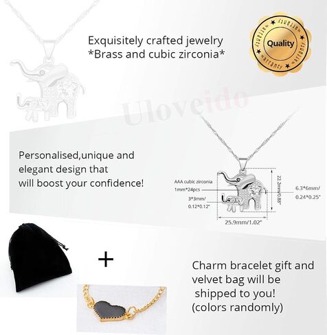 Uloveido Mom and Daughter Son Elephant Pendant Necklace Fashion Women Good Luck Jewelry Necklace for Mom Daughter Y484 in Saudi Arabia