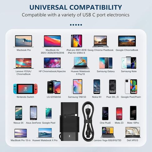 شاحن كمبيوتر محمول USB C نحيف 65 وات جديد لأجهزة Dell Latitude 5520 5420 5320 7420 7410 5290 Chromebook 3100 5190 2in1 XPS 13 9350 9380 9360 DA65NM190 LA65NM190 شحن سريع محول طاقة للكمبيوتر المحمول للسفر من النوع C in Kuwait