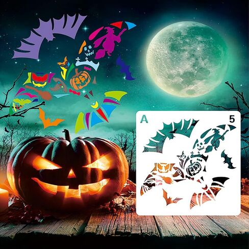 16 Pcs Halloween Decoration Stencils , Reusable Halloween Theme Painting Stencil Pumpkin Ghost Pattern Drawing Template for for Painting on Wood Walls Fabrics Windows in Saudi Arabia