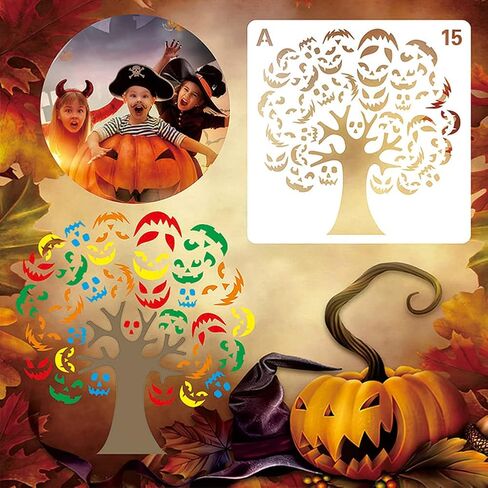 16 Pcs Halloween Decoration Stencils , Reusable Halloween Theme Painting Stencil Pumpkin Ghost Pattern Drawing Template for for Painting on Wood Walls Fabrics Windows in Saudi Arabia