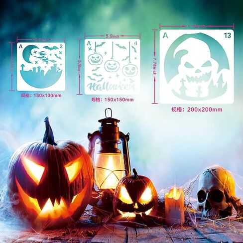 16 Pcs Halloween Decoration Stencils , Reusable Halloween Theme Painting Stencil Pumpkin Ghost Pattern Drawing Template for for Painting on Wood Walls Fabrics Windows in Saudi Arabia