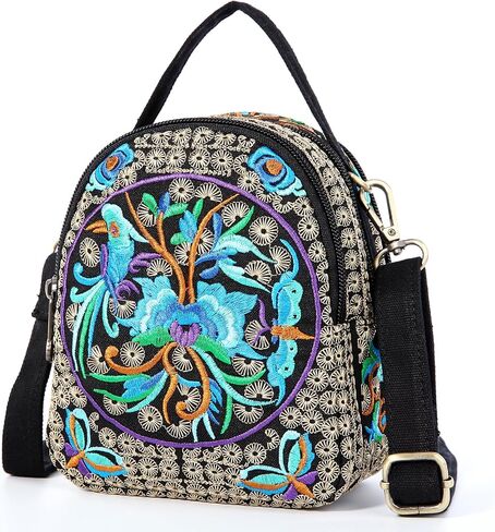 Embroidery Canvas Shoulder Bag Women Vintage Boho Mini Crossbody Bag Handbag Cell Phone Pouch in Saudi Arabia