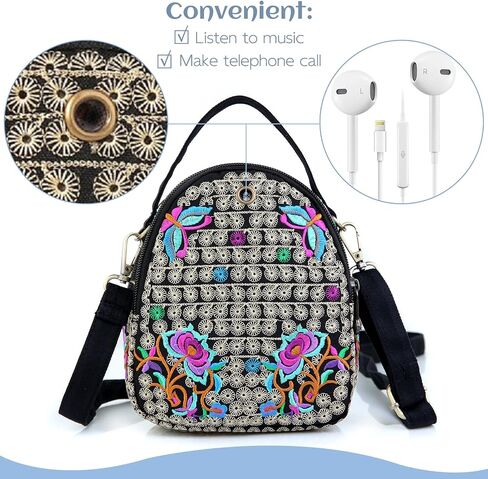 Embroidery Canvas Shoulder Bag Women Vintage Boho Mini Crossbody Bag Handbag Cell Phone Pouch in Saudi Arabia