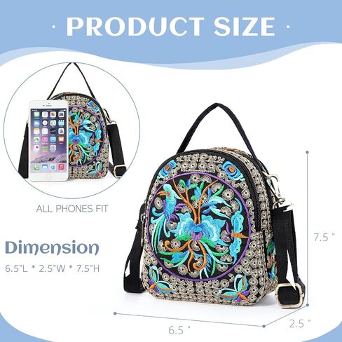 Embroidery Canvas Shoulder Bag Women Vintage Boho Mini Crossbody Bag Handbag Cell Phone Pouch in Saudi Arabia
