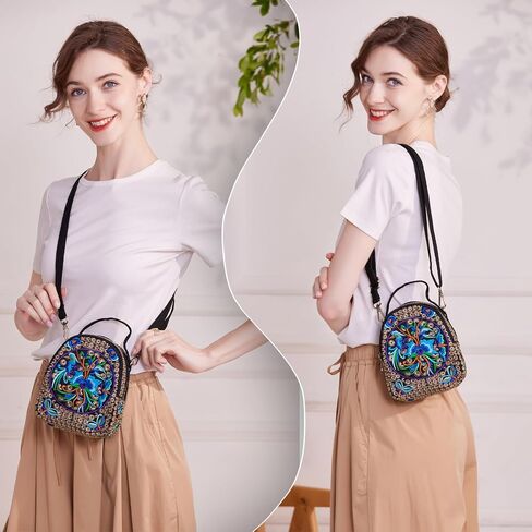 Embroidery Canvas Shoulder Bag Women Vintage Boho Mini Crossbody Bag Handbag Cell Phone Pouch in Saudi Arabia