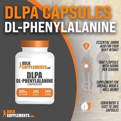 BulkSupplements.com DL-Phenylalanine Capsules - DLPA Capsules, DL-Phenylalanine 500mg - DLPA Supplements, Gluten Free - 2 Capsules per Serving, 240 Capsules (Pack of 1) in Saudi Arabia