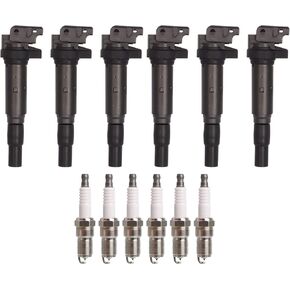ENA Set of 6 Ignition Coil with 6 Spark Plug Compatible with BMW 135i 335i 335is 335xi 535i 535xi 740i 740Li X6 Z4 xDrive 2007 2008 2009 2010 2011 2012 2013 2014 3.0L Replacement for 12138657273
