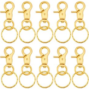 PH PandaHall 10pcs Swivel Snap Hooks with Key Rings, 2.6'' Golden Trigger Snaps Hooks Iron Lobster Claw Clasps Swivel Lanyards Snap Hooks Metal Keychain Clip Hooks for Keychain Bags Pendant Dog Leash