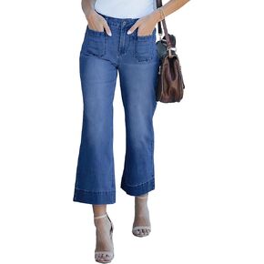 Cropped Jeans for Women Wide Leg High Waisted Denim Pants Trendy