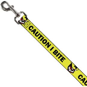 Dog Leash Pet Quote Caution I Bite with Dog Growl Yellow Black 6 Feet Long 1.0 Inch Wide