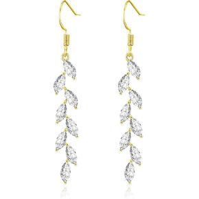925 Silver Dangle Earrings for Women Olive Leaves Crystal Dangle Earrings for Wedding Sparkly Prom Dangle Earrings for Party