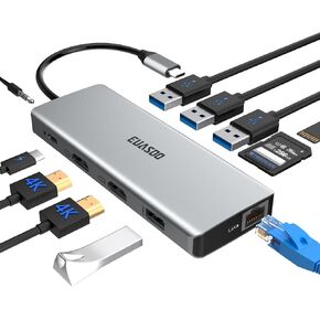 11 in 1 Triple Display USB C Docking Station with Dual 4K HDMI/1000Mbps Gigabit Ethernet/PD 3.0/4 USB Ports for USB C Laptops, MacOS Only Support Mirror Mode