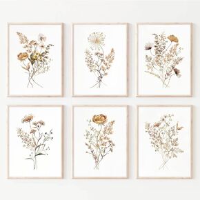 Joocrise Watercolor Flower Wall Art Set of 6 Botanical Wildflower Wall Decor Boho Neutral Canvas Wall Art Vintage Prints Floral Pictures Minimalist Farmhouse Poster for Room Bedroom 8x10 Inch Framed