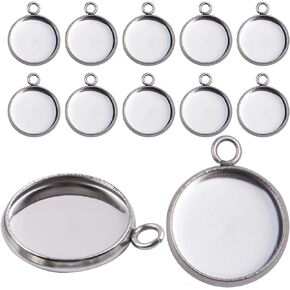 Bezel Pendant Trays, 50 Pieces Stainless Steel 12mm Round Cabochon Settings Trays Pendant Blanks for Jewelry Making DIY Necklace Bracelet Earring