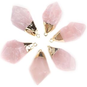 LE SKY 8 Pcs Natural Crystal Stone Pendants Irregular Shape Raw Rose Quartz Pendant for Jewelry Making Necklace