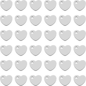 200 Pcs Stainless Steel Blank Heart Pendants Tiny Stamping Tag Flat Love Heart Small Dainty Pendants Metal Polished Love Heart Pendants for Bracelet Necklace Jewelry DIY Craft Making(Silver)
