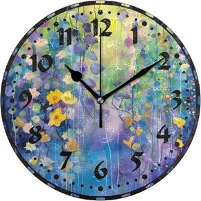 xigua Flowers and Leaves Wall Clock, Silent Non Ticking 10 Inch Battery Operated Wall Clocks, Easy to Read Clock for Home Kitchen Living Room Bathroom Office Decor