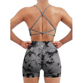 SUUKSESS Women Seamless Workout Sets Strappy Sports Bra High Waist Booty Shorts Outfits