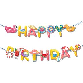 Pool Banner Happy Birthday Banner Summer Swimming Pool Party Banner for Summer Swimming Birthday Party Baby Shower Pool Party Decorations
