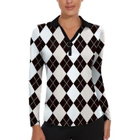 Soneven Long Sleeve Button Down Shirts for Women V Neck Polo Golf Shirt Business Work Collared Blouse Tops