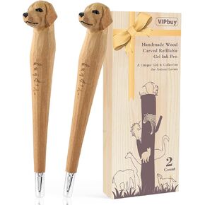 VIPbuy 2 Count 100% Handmade Wood Carved Gel Ink Pens -Novelty Refillable Writing Pens Office School Supplies Birthday Christmas Gift, Labrador Retriever Dog