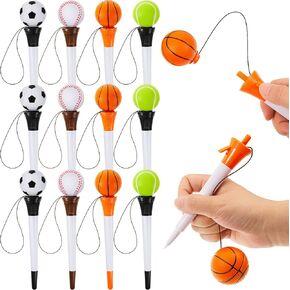 Leinuosen Funny Pens for Kids Basketball Gel Ink Pens Sports Pens Bulk Novelty Pens for Boys Baseball Football Tennis Soccer Party Favors Writing Pens for Birthday School Party Supplies (12 Pcs)