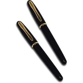 Better Office Products Executive Black Gel Pen, 2 Pack, Classic Business Pen with Removable Cap, Black 0.7mm Medium Point, Gold Accents, Individually Packed in Clear Acrylic Cases