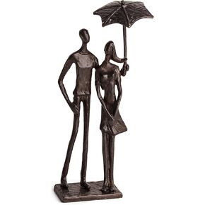 Danya B Loving Couple Under Umbrella Bronze Sculpture - Modern and Elegant Design – Metal Art - Contemporary Home and Office Décor – Modern Tabletop Décor
