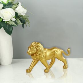 Lion Statues Sculpture, Resin Decorative Lion Ornament, Collectible Lion Figurine for Home, Office, Desktop (Gold, 7.7'' x 2.4'' x 5.1'')
