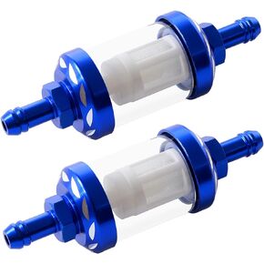 5/16 Inline Fuel Filter with Blue Anodized Surface and Clear View Glass Fuel Filter Inline Filter for Motorcycle SUV ATV- 2 Packs