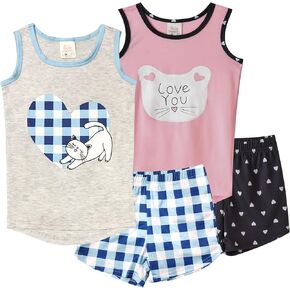 MyFav Big Kids Girls Sleeveless Sleepwear Hearts Shape Striped Pajama Nightgown