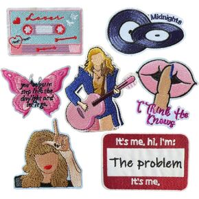 7Pcs Musician's Popular Funny Embroidered Patches Iron on/Sew on Applique Embroidery Repair Patch DIY Craft Accessories Surprise for Music Fans Girls Clothing Jacket Jeans Backpack Hat Vests Dress