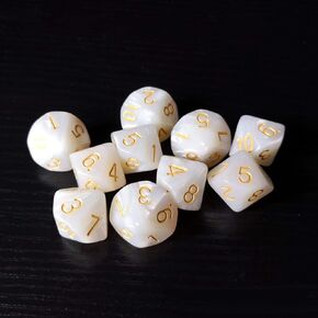Bescon Polyhedral 10 Sides Dice with Number 1-10, Marble White 10 Sided Dice, 10 Sides Cube 1-10 Pearl White, 10pcs Set