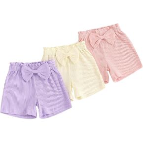 Toddler Baby Girl Shorts 3 Pack Solid Color Ribbed Elastic Waist Cottton Summer Bottoms Midi Shorts Casual Pants
