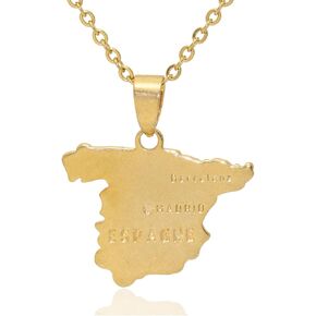 Hip Hop Plated 18K Gold Spain Map Pendant Necklace