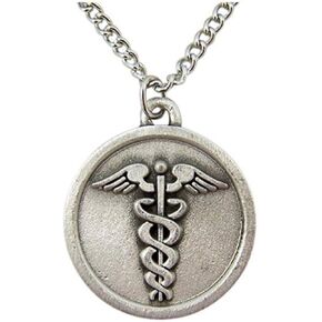 Silver Toned Round Nursing Medal Charm Necklace, 1 Inch
