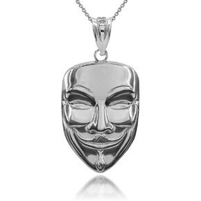 Claddagh Gold Certified 925 Sterling Silver V for Vendetta Anonymous Mask Hip Hop Pendant Necklace