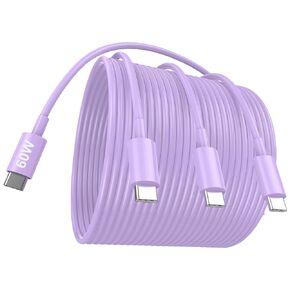 3Pack USB C Charger Cable 6 FT 60W USB C to USB C Cable Fast Type C Charging Cord for iPhone 15 Pro Max Plus,iPad Mini 6/ Pro 2021, iPad Air 4, MacBook Pro 2020, Samsung Galaxy S23 Violet