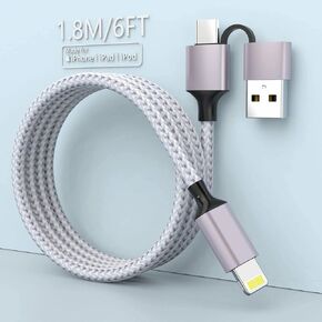2 in 1 USB C to Lightning Cable [Apple MFi Certified] 1.8M iPhone Fast Charger Cable, Apple USB c Cable USB-C Power Delivery Charging Cord for iPhone 13/12 Pro Max/11/ Mini/X/Xs/Xr/8/7/6/5S/5E