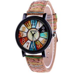 Women's Multicolor Denim Artificial Leather Strap Number Turntable Quartz Bracelet Wrist Watch