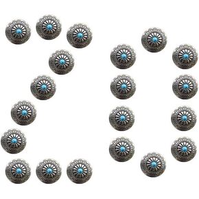 Duolai 20pcs Faux Turquoise Carved Lace Purses Leather Decorative Conchos Buttons Metal Stud Screw Back Rivet Personality Handmade Leather Product Accessories, silver