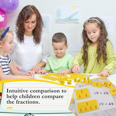 10 Sets of 51 Pcs Fraction Tiles Fraction Manipulatives Classroom Set Fraction Strip Fraction Bar Bulk Montessori Math Materials for Kids Early Math Teaching Elementary School Supplies, Yellow in Saudi Arabia