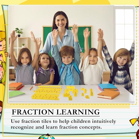 10 Sets of 51 Pcs Fraction Tiles Fraction Manipulatives Classroom Set Fraction Strip Fraction Bar Bulk Montessori Math Materials for Kids Early Math Teaching Elementary School Supplies, Yellow in Saudi Arabia