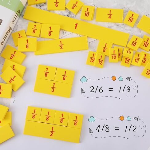 10 Sets of 51 Pcs Fraction Tiles Fraction Manipulatives Classroom Set Fraction Strip Fraction Bar Bulk Montessori Math Materials for Kids Early Math Teaching Elementary School Supplies, Yellow in Saudi Arabia