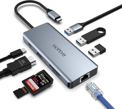 موزع USB C، قاعدة توصيل USB C 8 في 1 مع شاشة مزدوجة 4K HDMI، محول USB C (جيجابت إيثرنت، 5 جيجابت في الثانية USB 3.0، PD 100W، قارئ SD/TF) دونجل لأجهزة الكمبيوتر المحمول والكمبيوتر اللوحي، وأجهزة أخرى من النوع C in Saudi Arabia