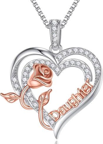 Iefil Jewelry Gifts for Women - 925 Sterling Silver Rose Heart Necklace Birthstone Jewelry Gifts Birthday Valentines Mothers Day Gifts for Women Mom/Grandma/Daughter/Sisters Gifts in Saudi Arabia