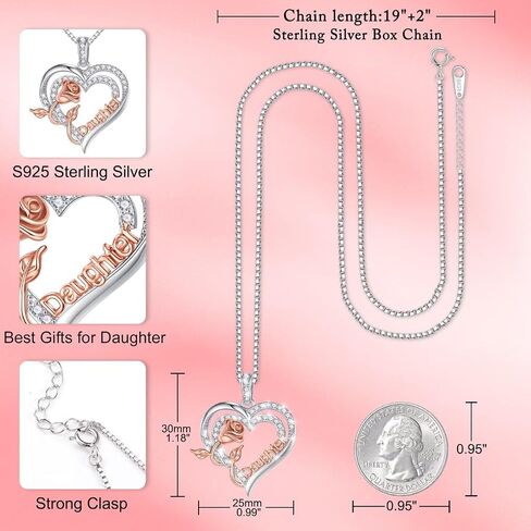 Iefil Jewelry Gifts for Women - 925 Sterling Silver Rose Heart Necklace Birthstone Jewelry Gifts Birthday Valentines Mothers Day Gifts for Women Mom/Grandma/Daughter/Sisters Gifts in Saudi Arabia