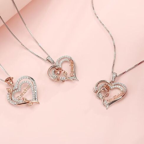 Iefil Jewelry Gifts for Women - 925 Sterling Silver Rose Heart Necklace Birthstone Jewelry Gifts Birthday Valentines Mothers Day Gifts for Women Mom/Grandma/Daughter/Sisters Gifts in Saudi Arabia