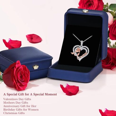 Iefil Jewelry Gifts for Women - 925 Sterling Silver Rose Heart Necklace Birthstone Jewelry Gifts Birthday Valentines Mothers Day Gifts for Women Mom/Grandma/Daughter/Sisters Gifts in Saudi Arabia