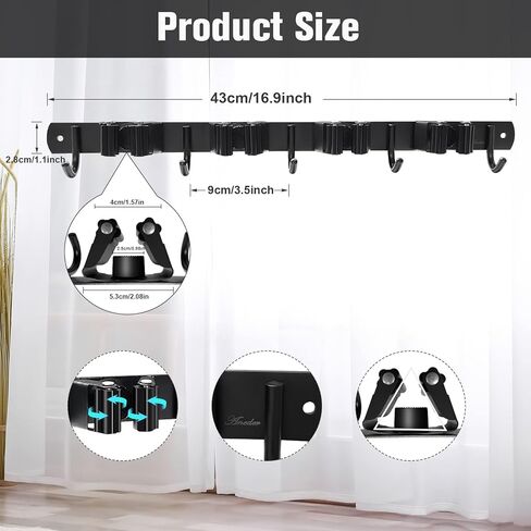 حامل الممسحة والمكنسة على الحائط 4 رفوف و5 خطافات منظم المكنسة رفوف أدوات التخزين من الفولاذ المقاوم للصدأ خطافات شديدة التحمل للمنزل والمطبخ والحديقة ومرآب الغسيل in Kuwait